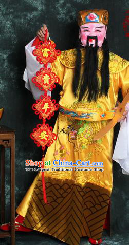 Chinese Traditional Beijing Opera Costume Ancient Wealth God Golden Robe for Men