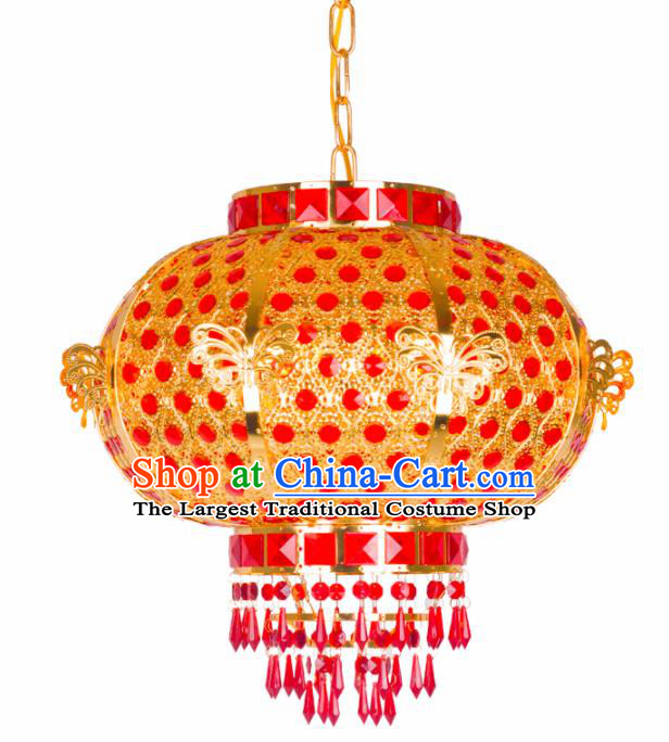 Chinese Traditional New Year Golden Butterfly Round Palace Lantern Handmade Hanging Lantern Asian Ceiling Lanterns Ancient Lamp