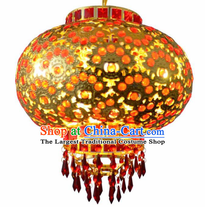 Chinese Traditional New Year Golden Round Palace Lantern Handmade Hanging Lantern Asian Ceiling Lanterns Ancient Lamp