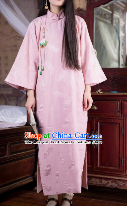 Traditional Chinese Pink Silk Qipao Dress National Tang Suit Cheongsam Costume for Women