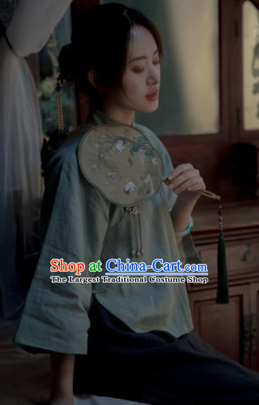 Chinese Traditional Tang Suit Green Flax Shirt National Costume Republic of China Qipao Upper Outer Garment for Women