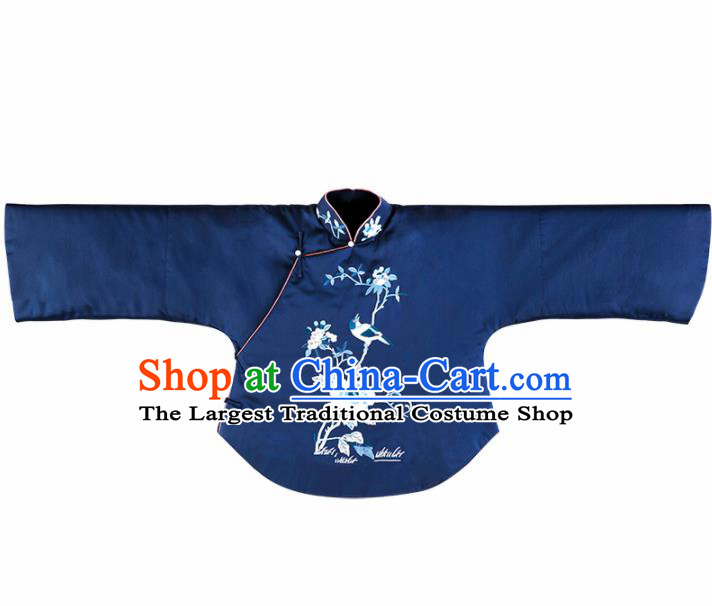 Chinese Traditional Tang Suit Navy Jacket National Costume Republic of China Qipao Upper Outer Garment for Women