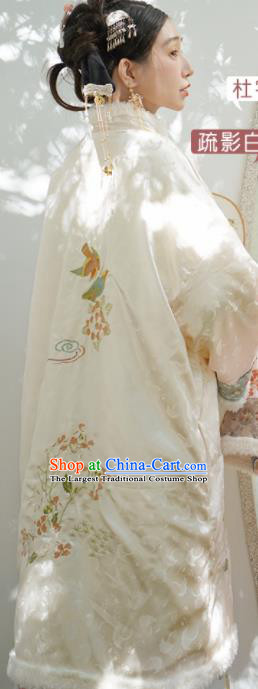 Chinese Traditional Tang Suit White Cotton Padded Coat National Costume Republic of China Qipao Upper Outer Garment for Women