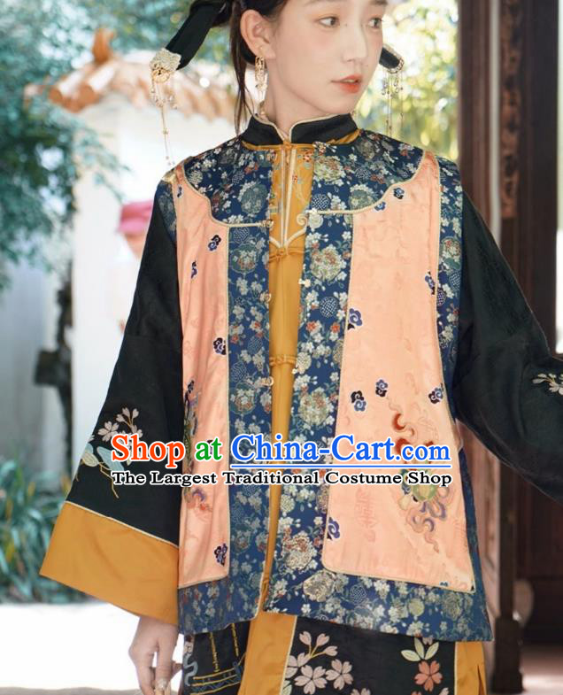 Chinese Traditional Qing Dynasty Embroidered Orange Vest National Costume Tang Suit Waistcoat for Women
