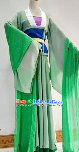 Chinese Traditional Cosplay Goddess Green Costume Ancient Court Maid Hanfu Dress for Women