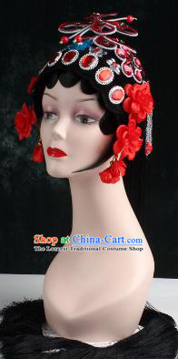 Chinese Traditional Beijing Opera Diva Red Flower Head Ornaments Hair Accessories for Women