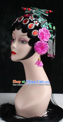 Chinese Traditional Beijing Opera Diva Green Butterfly Head Ornaments Hair Accessories for Women