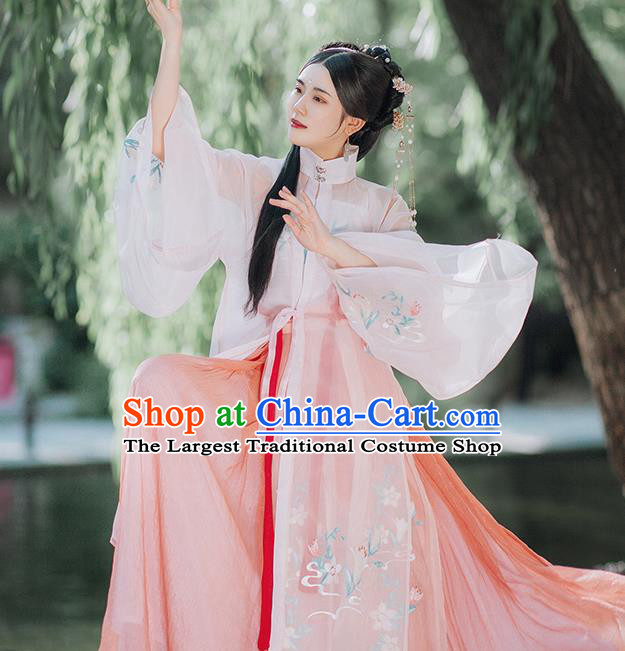Traditional Chinese Ming Dynasty Imperial Consort Pink Hanfu Dress Ancient Nobility Lady Historical Costumes for Women