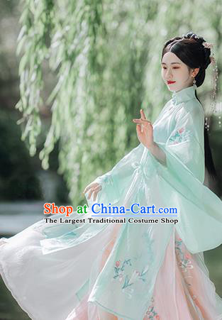 Traditional Chinese Ming Dynasty Palace Lady Green Hanfu Dress Ancient Court Princess Historical Costumes for Women