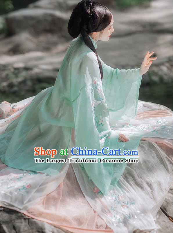 Traditional Chinese Ming Dynasty Palace Lady Green Hanfu Dress Ancient Court Princess Historical Costumes for Women