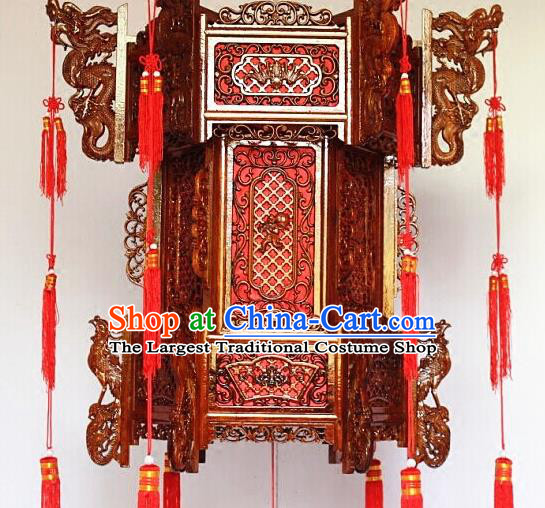 Chinese Traditional Carving Monkey Rosewood Palace Lantern Asian New Year Handmade Lantern Ancient Lamp