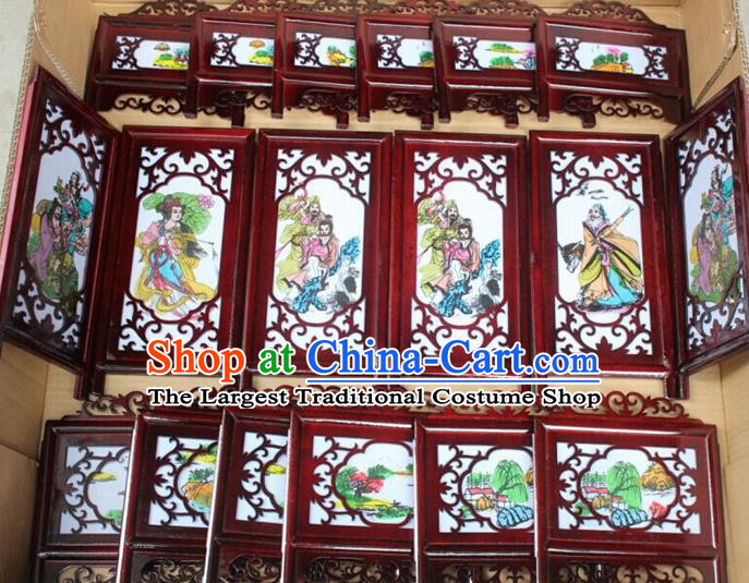 Chinese Traditional Handmade Printing Eight Immortals Carving Rosewood Palace Lantern Asian New Year Lantern Ancient Lamp