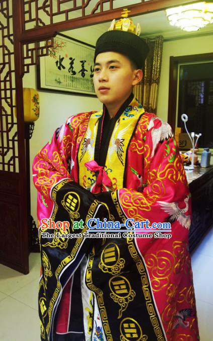 Chinese Traditional Taoism Costume Ancient Taoist Priest Cassocks Embroidered Crane Red Vestment