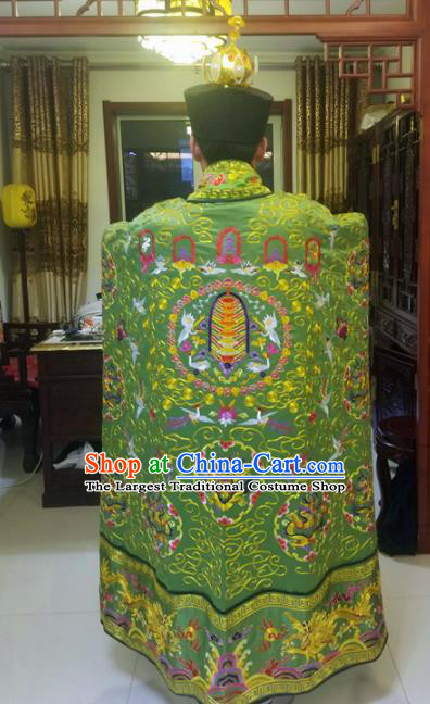 Chinese Traditional Taoism Costume Ancient Taoist Priest Cassocks Embroidered Crane Green Vestment