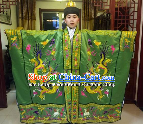 Chinese Traditional Taoism Costume Ancient Taoist Priest Cassocks Embroidered Crane Green Vestment