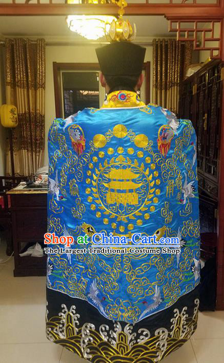 Chinese Traditional Taoism Costume Ancient Taoist Priest Cassocks Embroidered Crane Blue Vestment