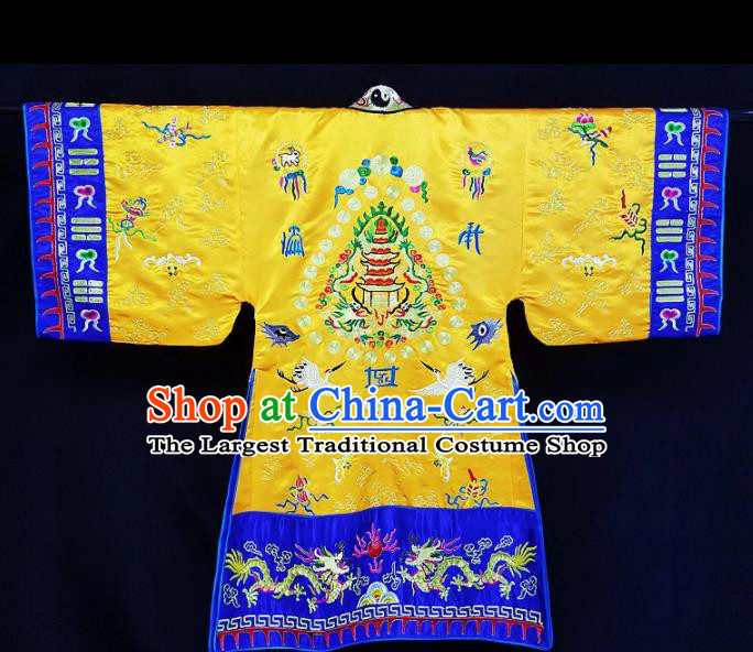 Chinese Ancient Taoist Priest Embroidered Cranes Golden Cassocks Traditional Taoism Vestment Costume