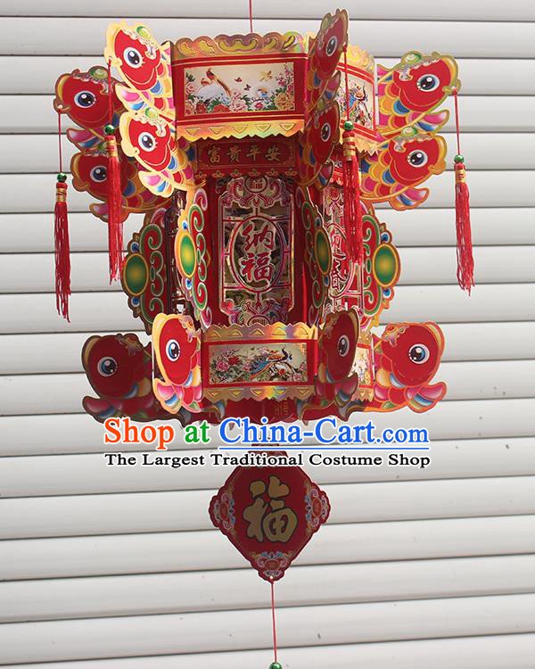 Chinese Traditional Handmade Paper Sculpture Carps Palace Lantern Asian New Year Lantern Ancient Lamp