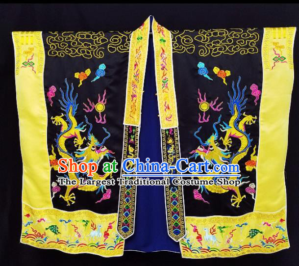 Chinese Ancient Taoist Priest Embroidered Round Dragons Black Cassocks Traditional Taoism Vestment Costume