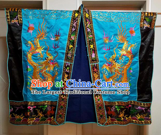 Chinese Ancient Taoist Priest Embroidered Dragons Light Blue Cassocks Traditional Taoism Vestment Costume
