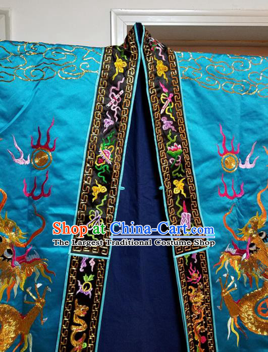 Chinese Ancient Taoist Priest Embroidered Dragons Light Blue Cassocks Traditional Taoism Vestment Costume