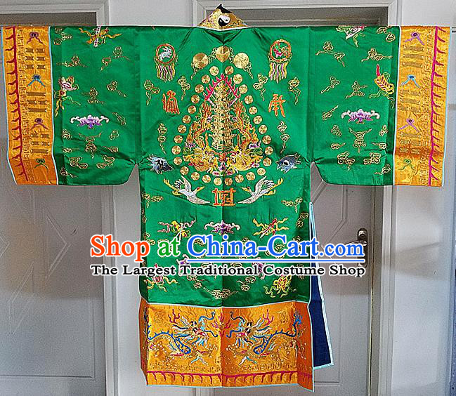 Chinese Ancient Taoist Priest Embroidered Cloud Cranes Green Cassocks Traditional Taoism Vestment Costume