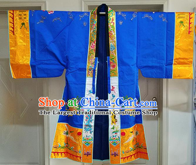 Chinese Ancient Taoist Priest Embroidered Cloud Cranes Royalblue Cassocks Traditional Taoism Vestment Costume