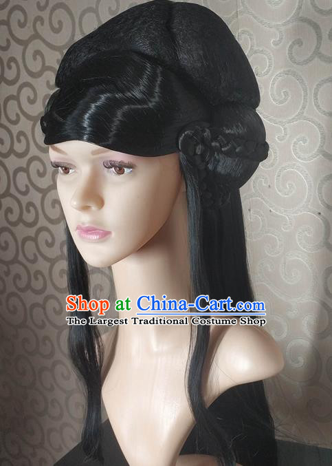 Chinese Ancient Princess Wigs Traditional Tang Dynasty Nobility Lady Black Long Wig Sheath Headwear for Women