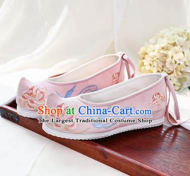 Chinese National Embroidered Peony Pink Shoes Ancient Traditional Princess Shoes Hanfu Shoes for Women
