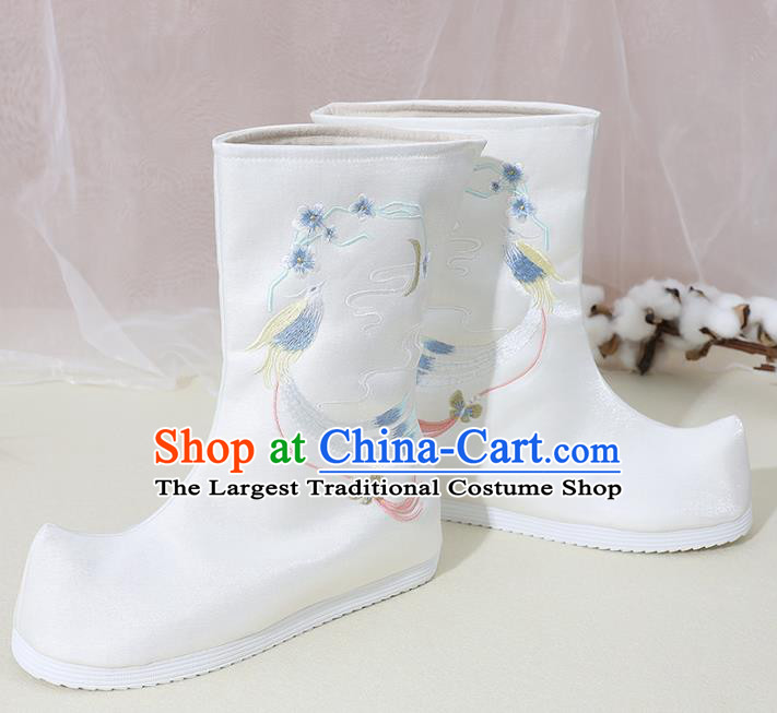 Chinese National Embroidered Phoenix White Boots Hanfu Shoes Traditional Princess Shoes Ancient Shoes for Women
