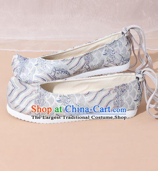 Chinese National Grey Hanfu Shoes Traditional Princess Shoes Embroidered Shoes for Women
