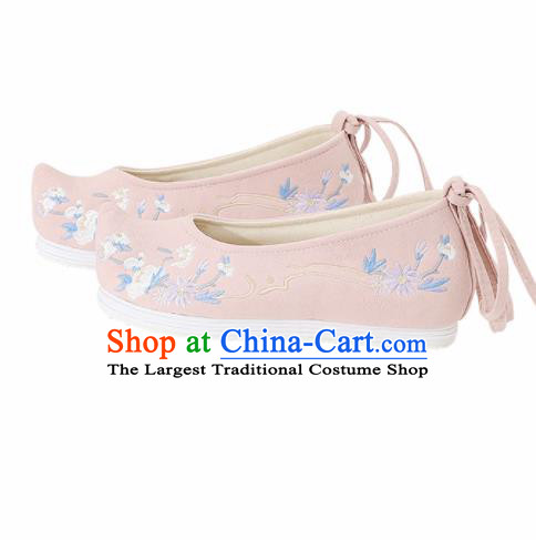 Traditional Chinese National Embroidered Pink Shoes Ancient Princess Shoes Handmade Hanfu Shoes for Women