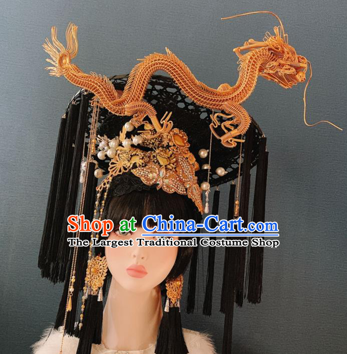 Traditional Chinese Deluxe Palace Golden Dragon Phoenix Coronet Hair Accessories Halloween Stage Show Headdress for Women