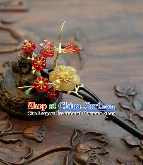 Traditional Chinese Handmade Court Red Plum Dragonfly Hairpins Hair Accessories Ancient Hanfu Hair Clip for Women