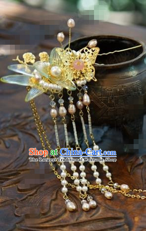 Traditional Chinese Handmade Court Golden Butterfly Hairpins Hair Accessories Ancient Hanfu Hair Clip for Women
