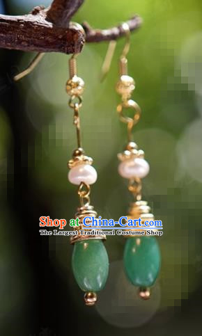 Traditional Chinese Handmade Court Jade Tassel Ear Accessories Ancient Princess Earrings for Women
