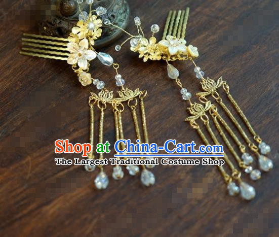 Traditional Chinese Ancient Queen Lotus Tassel Hair Combs Handmade Hanfu Court Hairpins Hair Accessories for Women