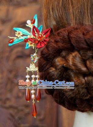 Traditional Chinese Ancient Queen Agate Tassel Hair Clips Handmade Hanfu Court Hairpins Hair Accessories for Women