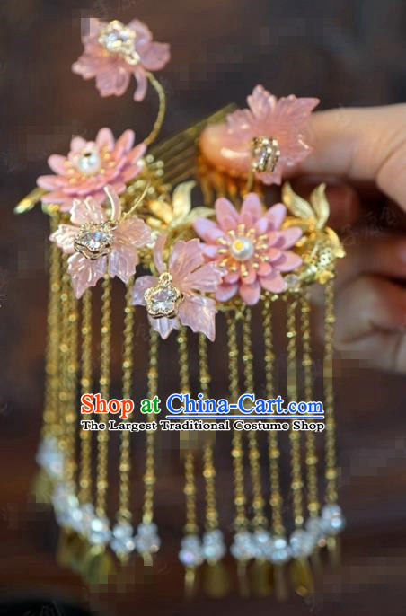 Traditional Chinese Ancient Bride Lotus Hair Comb Handmade Hanfu Court Queen Hairpins Hair Accessories for Women
