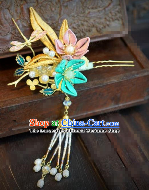 Traditional Chinese Ancient Bride Dragonfly Hair Clip Hanfu Court Queen Hairpins Handmade Hair Accessories for Women