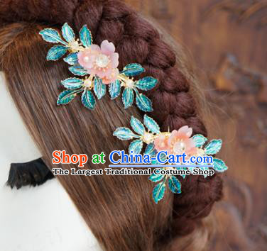 Traditional Chinese Ancient Bride Blue Leaf Hair Clip Hanfu Court Queen Hairpins Handmade Hair Accessories for Women