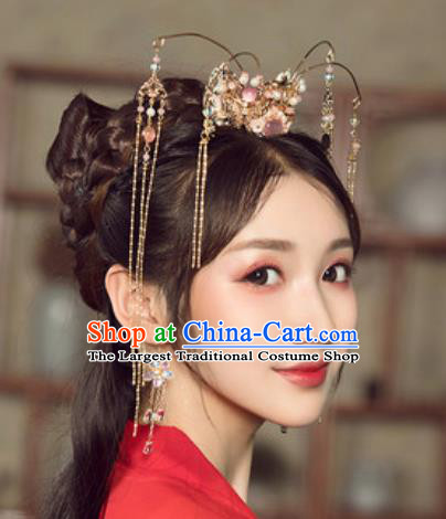 Traditional Chinese Wedding Hair Crown Hair Accessories Ancient Bride Tassel Hairpins Complete Set for Women