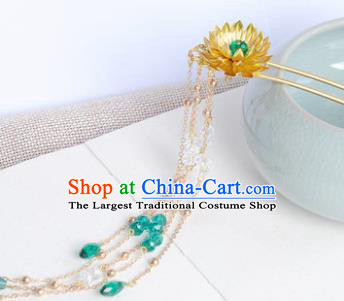 Traditional Chinese Ancient Hanfu Golden Lotus Tassel Hair Clip Court Queen Hairpins Handmade Hair Accessories for Women