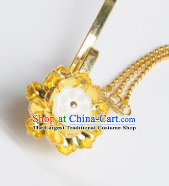 Traditional Chinese Ancient Hanfu Golden Tassel Lotus Hair Clip Court Queen Hairpins Handmade Hair Accessories for Women