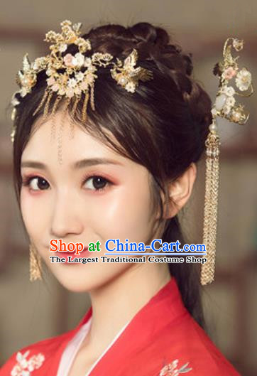 Traditional Chinese Wedding Court Crane Hair Crown Hair Accessories Ancient Bride Tassel Hairpins Complete Set for Women
