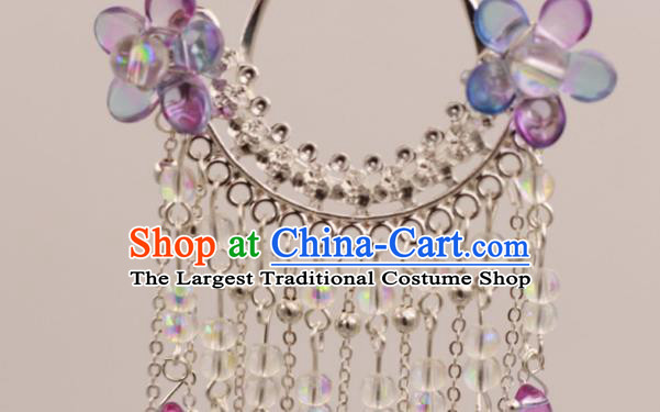 Traditional Chinese Ancient Hanfu Purple Flower Tassel Hair Clip Court Queen Hairpins Handmade Hair Accessories for Women