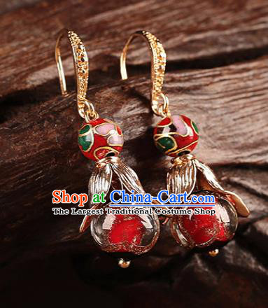 Traditional Chinese Handmade Court Ear Accessories Classical Enamel Red Earrings for Women
