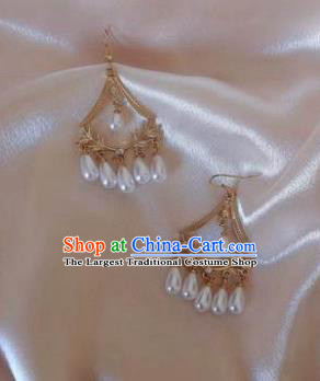 Traditional Chinese Classical Pearls Tassel Earrings Handmade Court Ear Accessories for Women