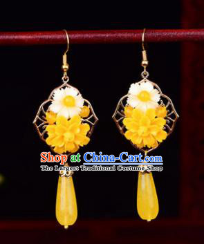 Traditional Chinese Classical Yellow Flower Earrings Handmade Court Ear Accessories for Women