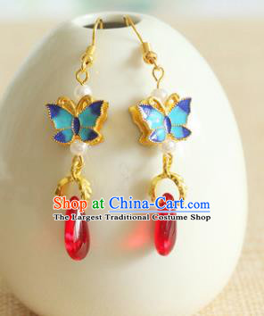 Traditional Chinese Handmade Court Ear Accessories Classical Blueing Butterfly Earrings for Women